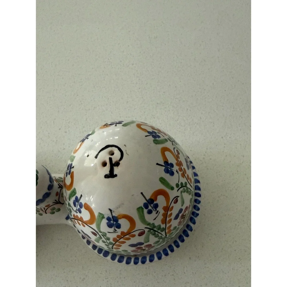 Vtg Sevilla Cruz Hand Painted Ceramic Salt and Pepper Shakers with Caddy Spain